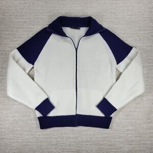 Vintage Wilson Tennis Sweater Unisex Large Cardigan Blue White Full Zip Acrylic